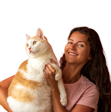 De trotse eigenaar van een flinke poes